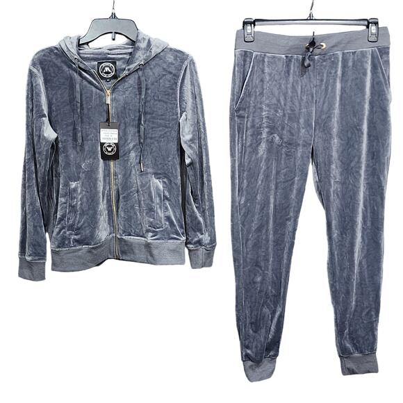 White Mark Pants - White Mark Velour Tracksuit Loungewear Medium Charcoal Gray‎